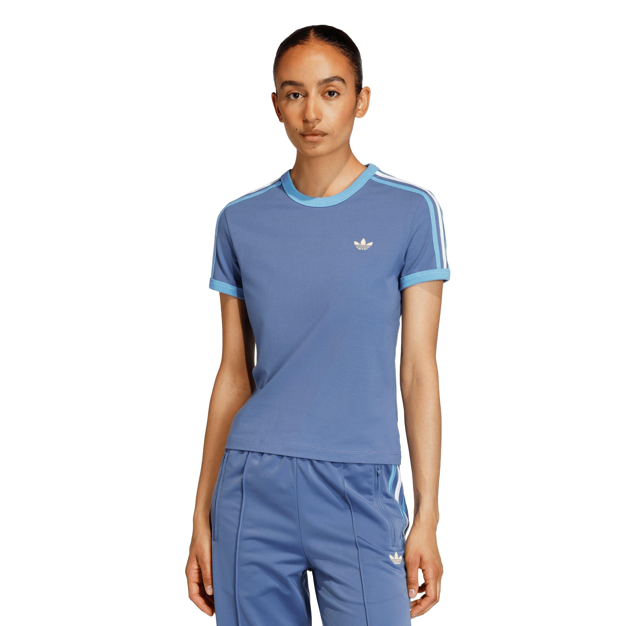 adidas Originals Women's 3 Stripes Slim Fit T-Shirt - Blue - BLUE